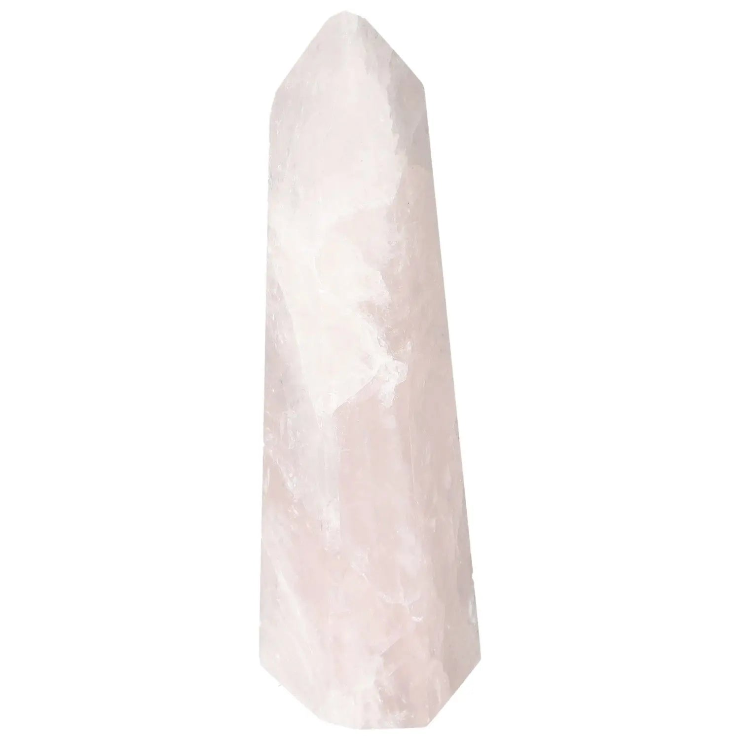 Polished Rose Quartz Obelisk from Sylvia Crystals showcasing a gentle pink hue, symbolizing luxury and harmonious energy, perfect for decor.