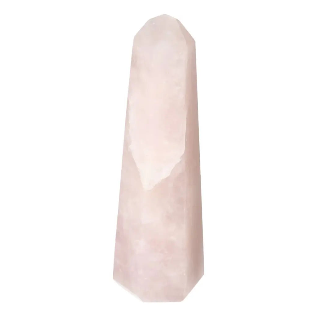 Polished Rose Quartz Obelisk from Sylvia Crystals, a luxurious spiritual and contemporary design piece.