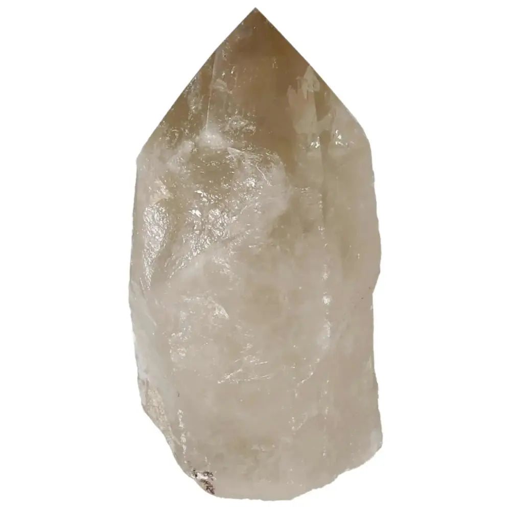 Polished Smoky Quartz Point by Sylvia Crystals, showcasing grounding energy, handcrafted quality, and negative energy shielding properties.