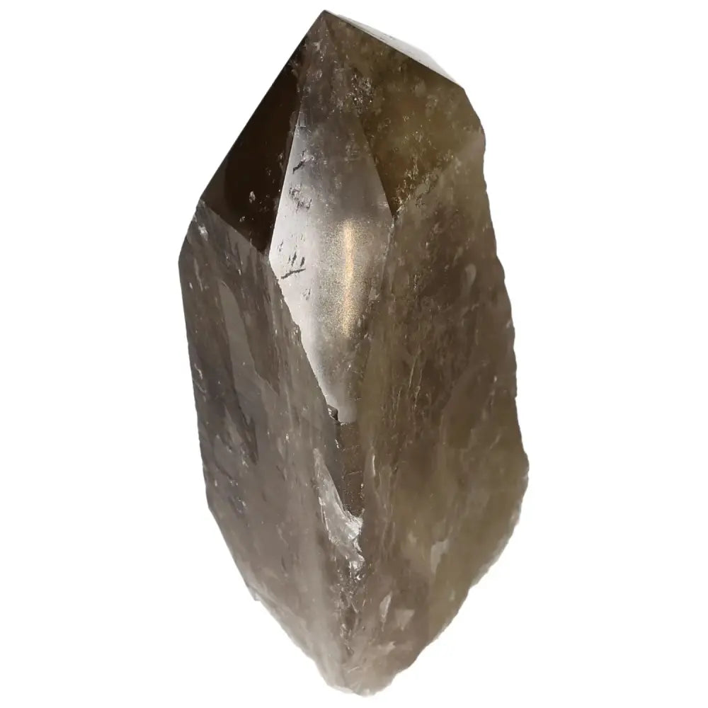 Alt Tag: Polished Smoky Quartz Point by Sylvia Crystals, highlighting its grounding and protective healing energy in earthy tones.