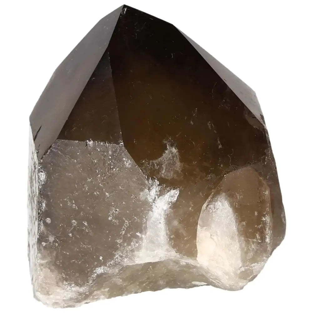 Polished Smoky Quartz Point crystal from Sylvia Crystals, known for its grounding properties and emotional harmony benefits.