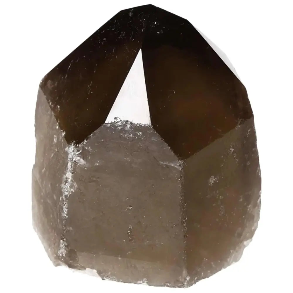 Polished Smoky Quartz Point crystal from Sylvia Crystals, offering spiritual grounding and protection against negative energies.