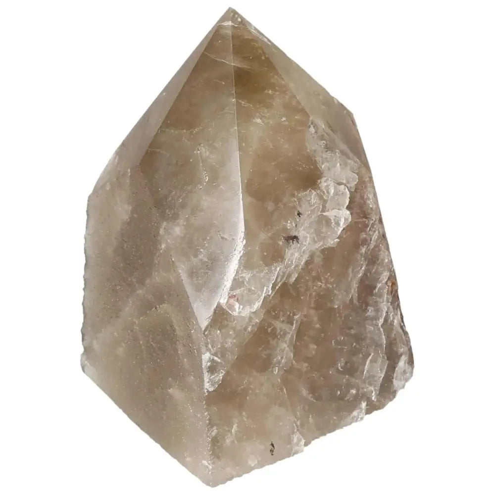 Polished Smoky Quartz Point from Sylvia Crystals, showcasing elegant design and grounding properties.