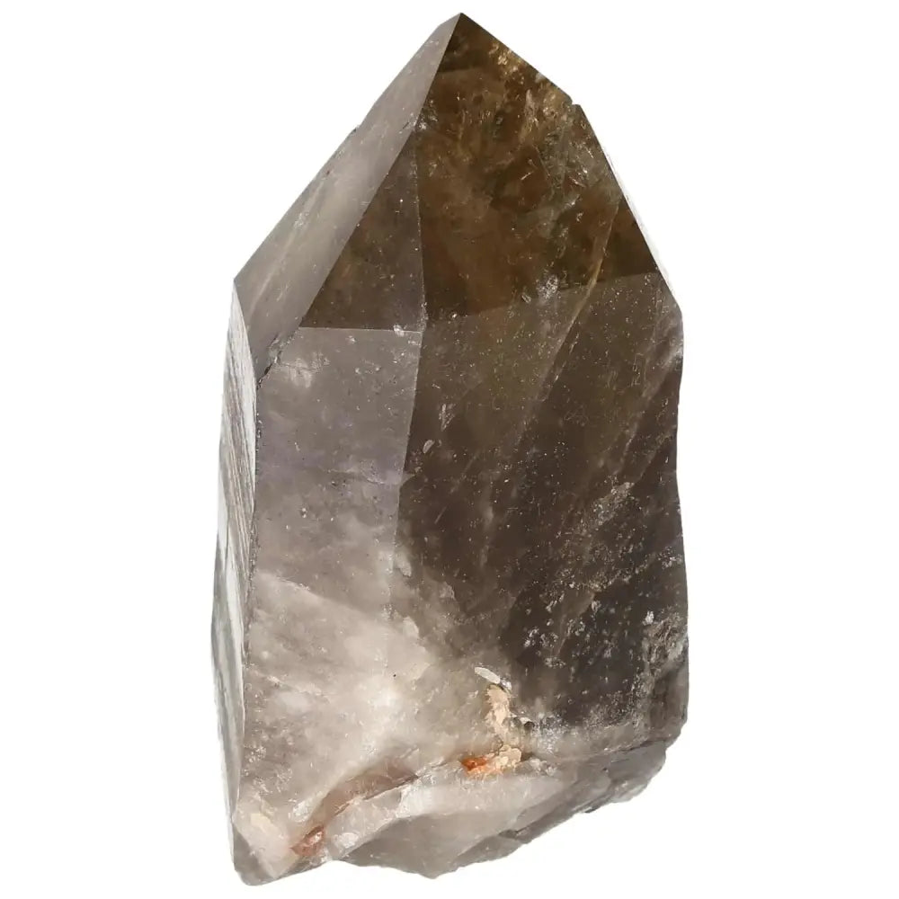 Polished smoky quartz point crystal with a smooth finish, ideal for grounding energy and protection, from Sylvia Crystals.