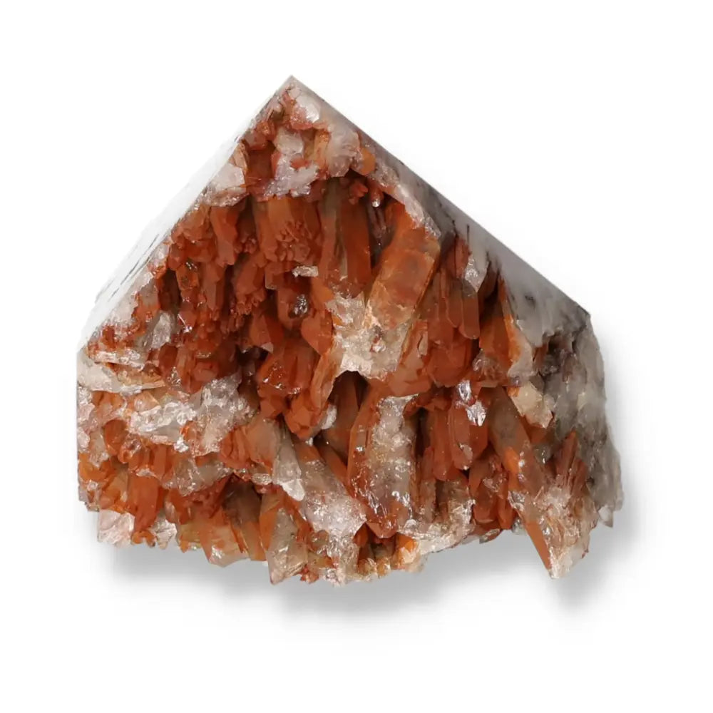 Polished Tangerine Quartz Point displaying vibrant orange hues and exceptional clarity, embodying luxurious and spiritual elegance.