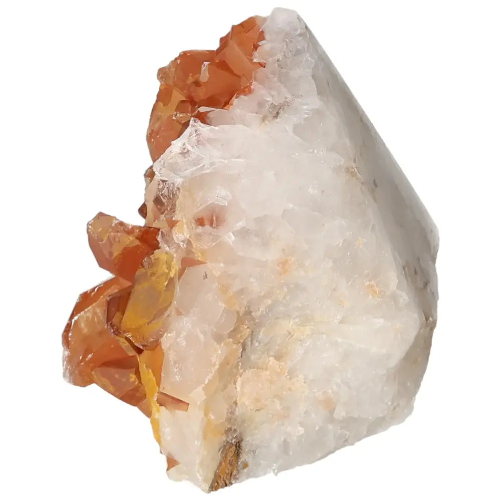 Premium Polished Tangerine Quartz Point by Sylvia Crystals, featuring vibrant orange hues and unique structure for collectors.