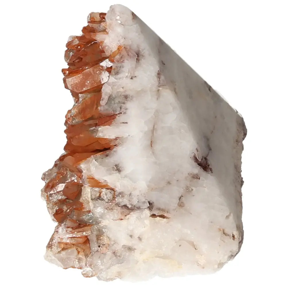 Polished Tangerine Quartz Point from Sylvia Crystals, showcasing vibrant hue and clarity, symbolizing luxury and spiritual elegance.