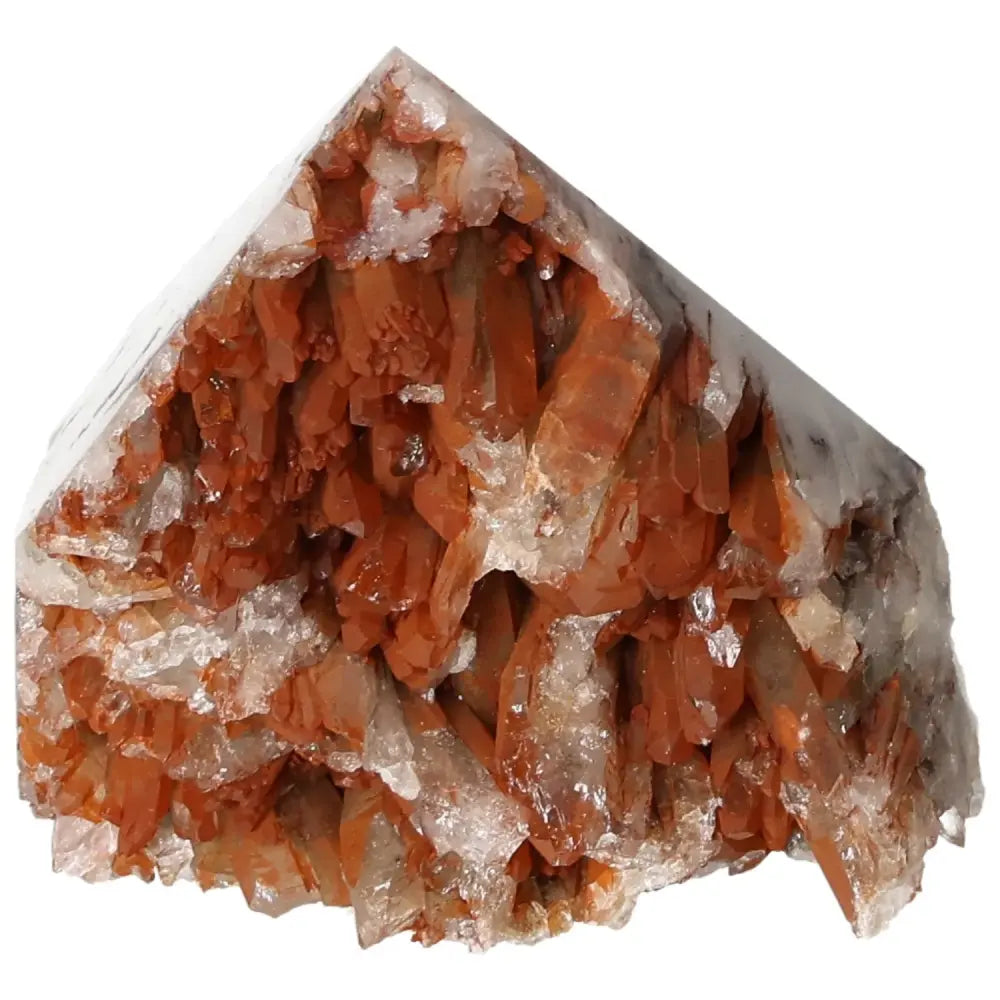 Polished Tangerine Quartz Point with vibrant orange hue and clarity from Sylvia Crystals.
