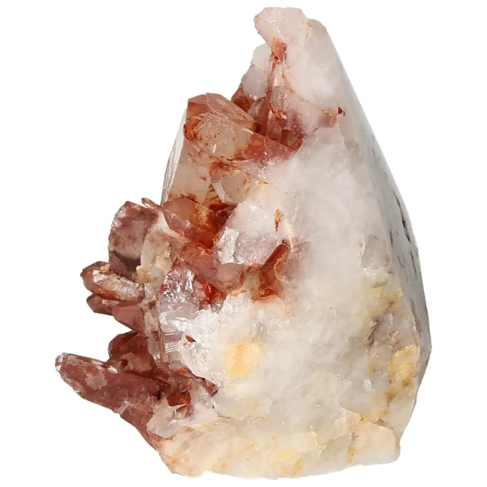 Polished Tangerine Quartz Point crystal from Sylvia Crystals with vibrant hues symbolizing creativity and vitality.
