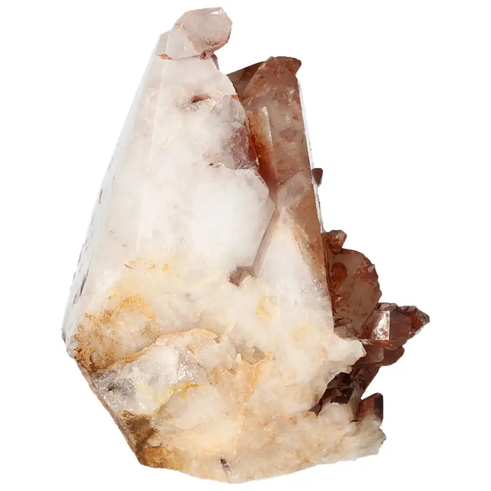 Polished Tangerine Quartz Point crystal with vibrant hue, luxury finish from Sylvia Crystals symbolizing creativity and vitality.