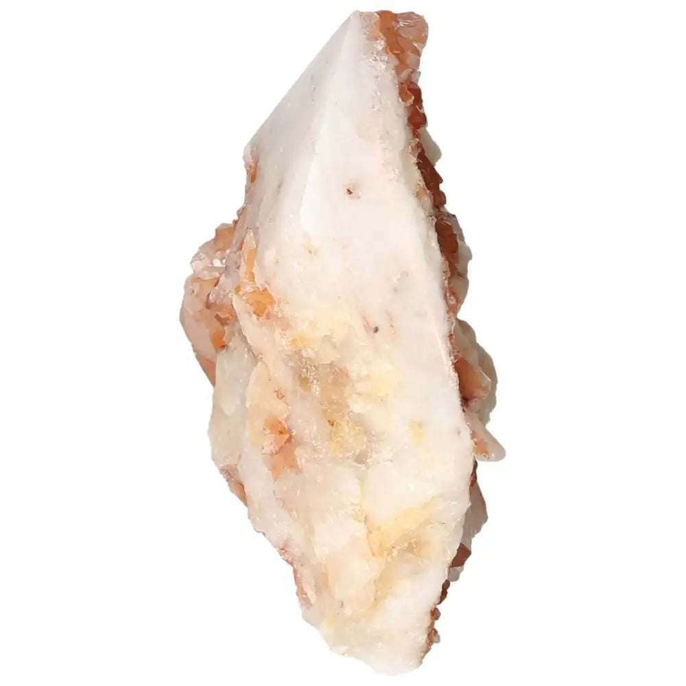 Polished Tangerine Quartz Point featuring vibrant hues, symbolizing luxury and powerful energy by Sylvia Crystals.