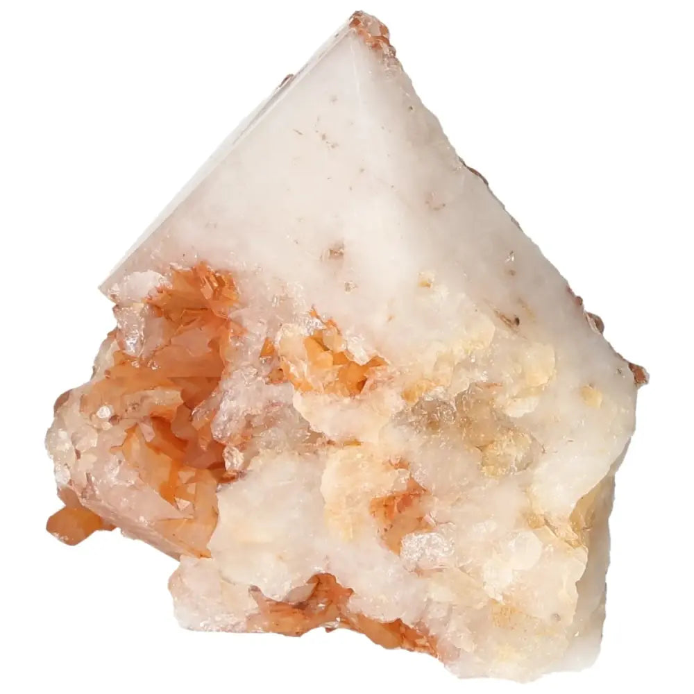 Polished Tangerine Quartz Point by Sylvia Crystals, showcasing vibrant hues and luxurious craftsmanship, ideal for energy and elegance.