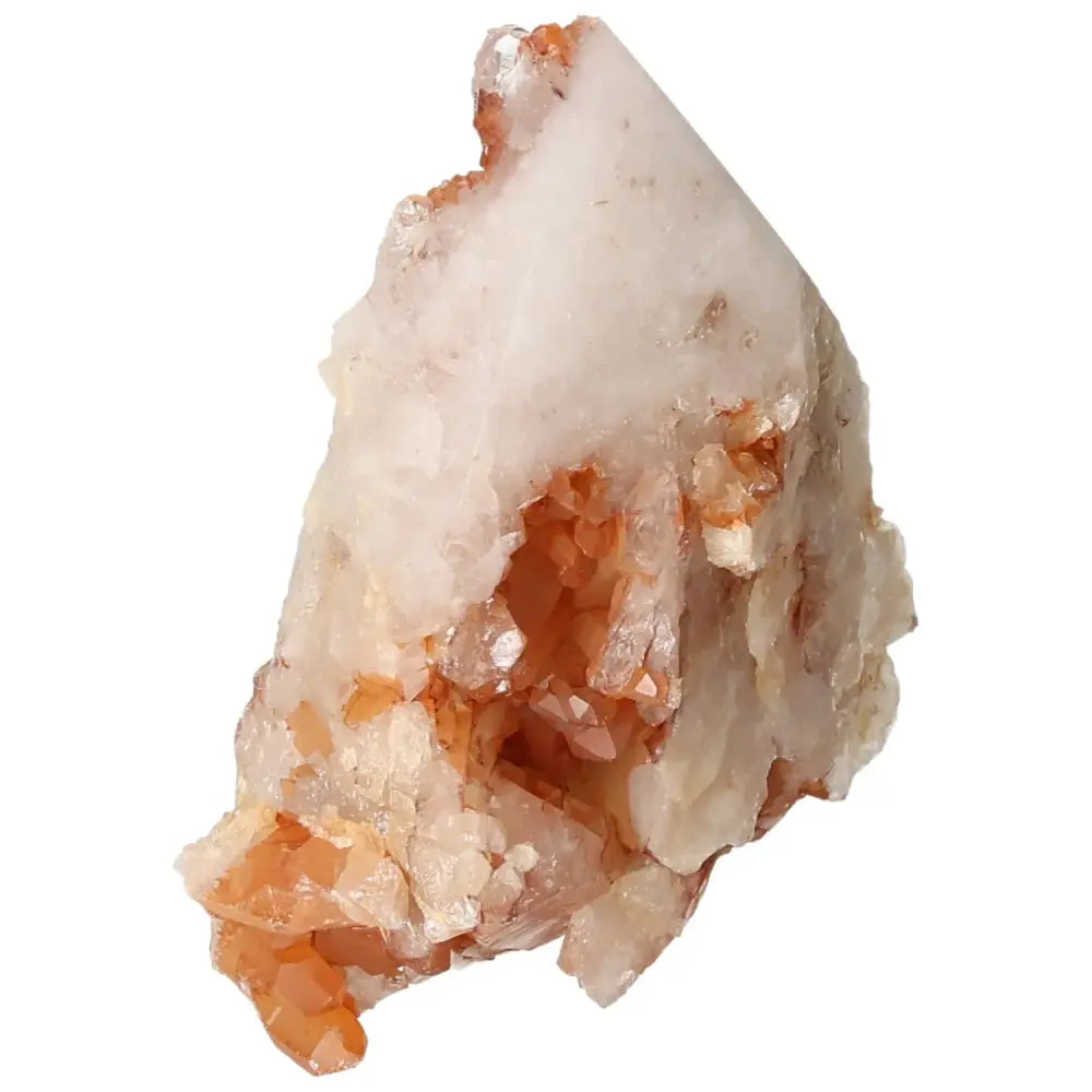 Polished Tangerine Quartz Point by Sylvia Crystals, showcasing vibrant hues and luxurious elegance for conscious living.