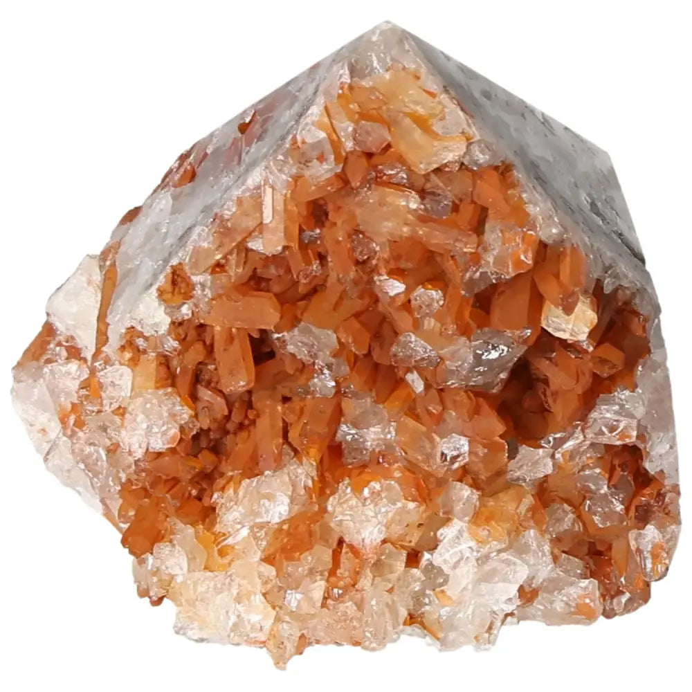 Polished Tangerine Quartz Point with vibrant tangerine hue and iron oxide coating from Sylvia Crystals.