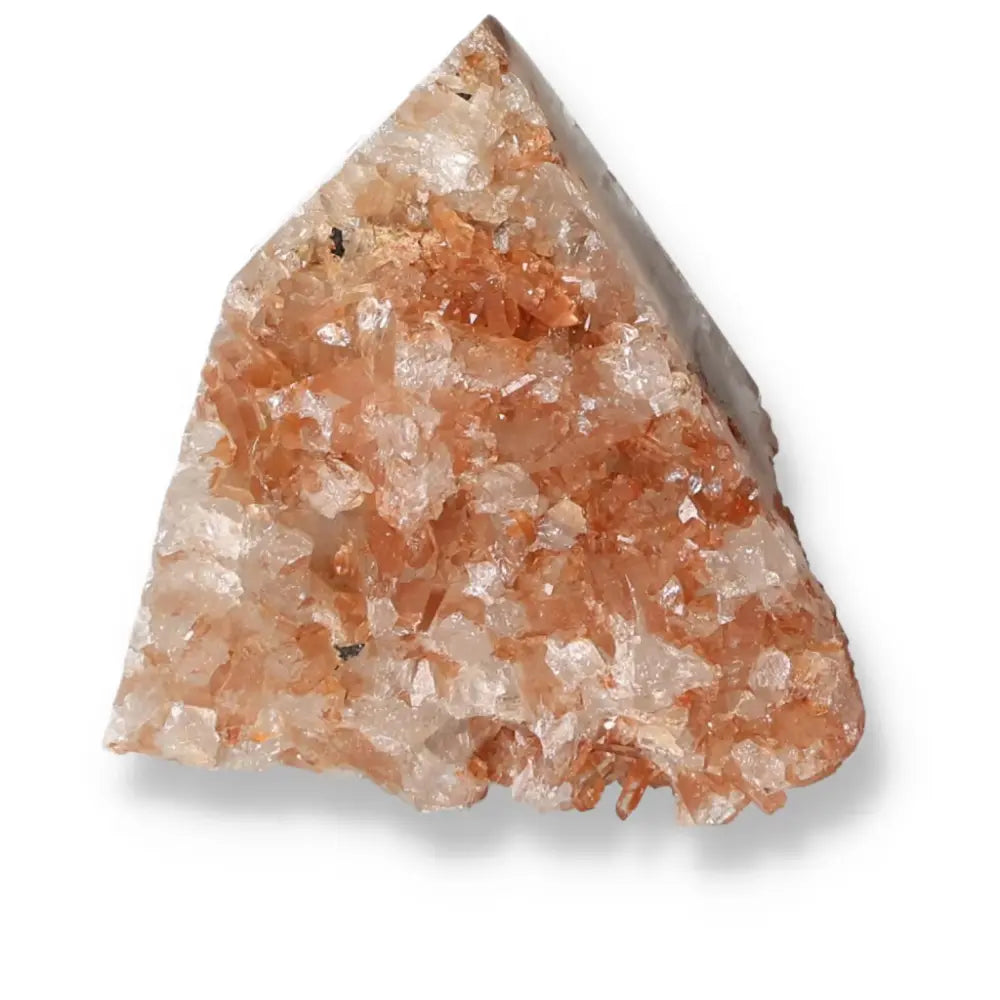 Polished Tangerine Quartz Point with vibrant hue and exquisite finish from Sylvia Crystals, showcasing its natural beauty and allure.
