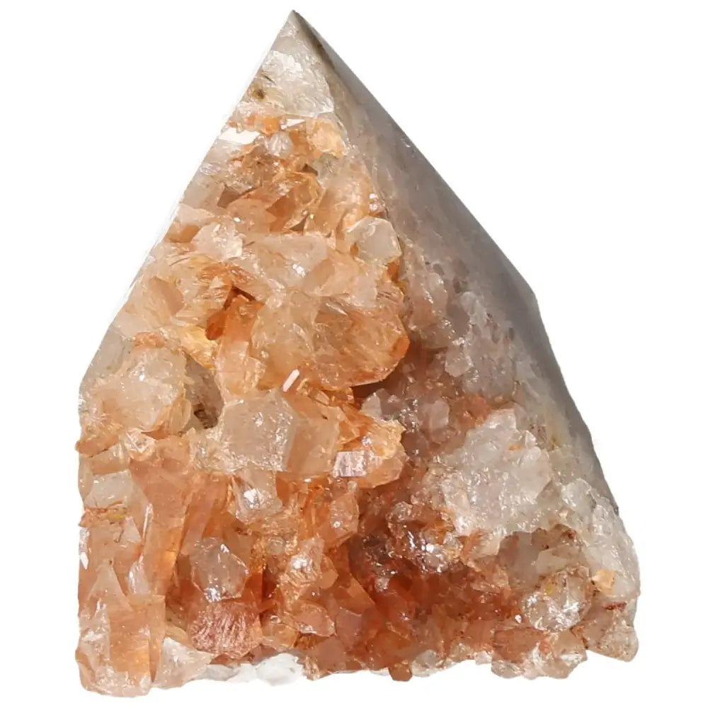 Polished Tangerine Quartz Point from Sylvia Crystals showcasing vibrant orange hue and smooth finish.