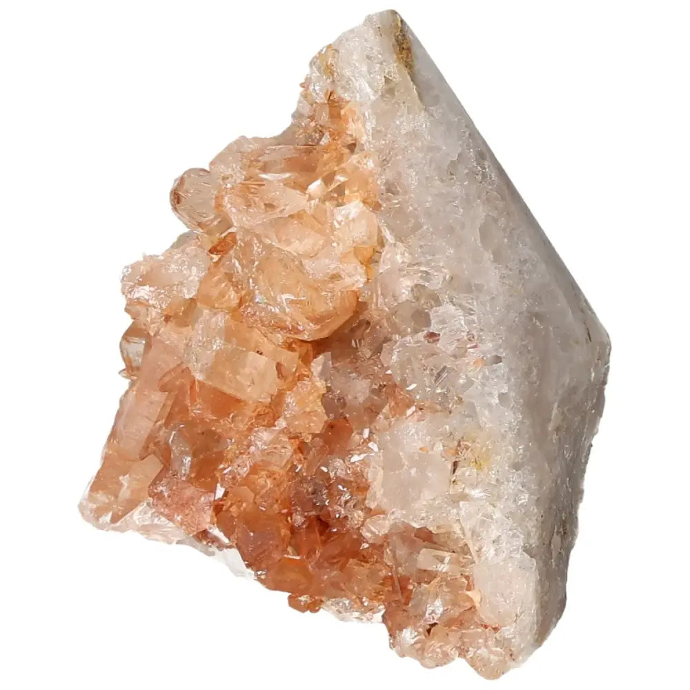 Polished Tangerine Quartz Point with vibrant orange crystals from Sylvia Crystals, elegant and expertly crafted for home decor and energy.