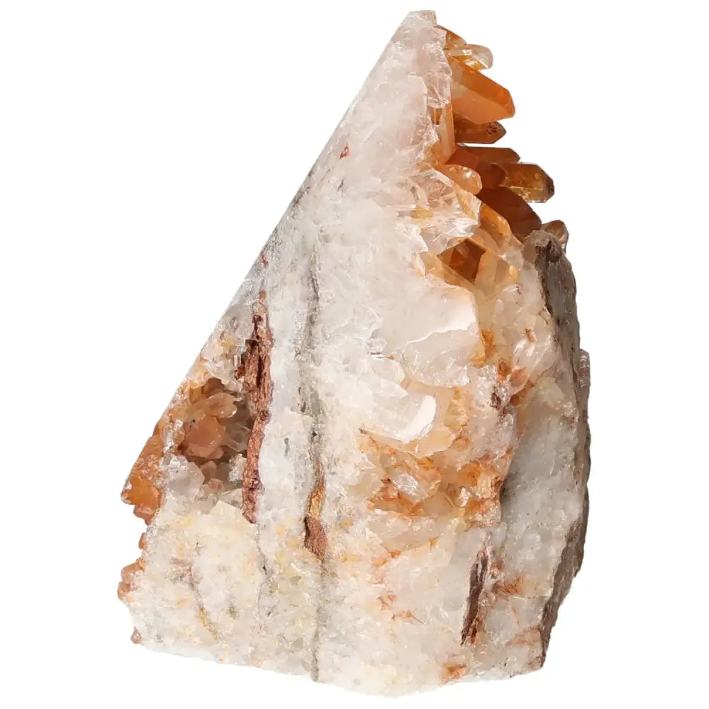 Polished Tangerine Quartz Point with vibrant hues and a lustrous finish, a luxury centerpiece from Sylvia Crystals.