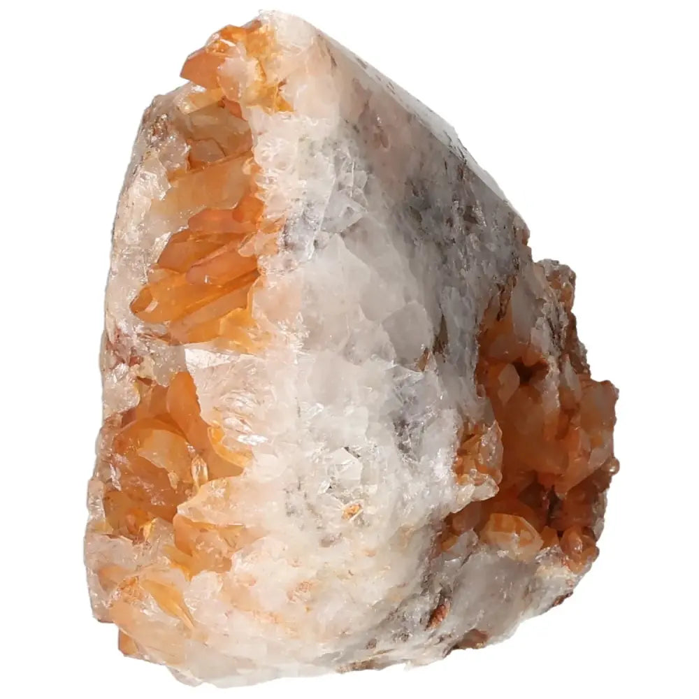 Polished Tangerine Quartz Point with vibrant orange hue and lustrous finish from Sylvia Crystals, perfect for luxury decor.