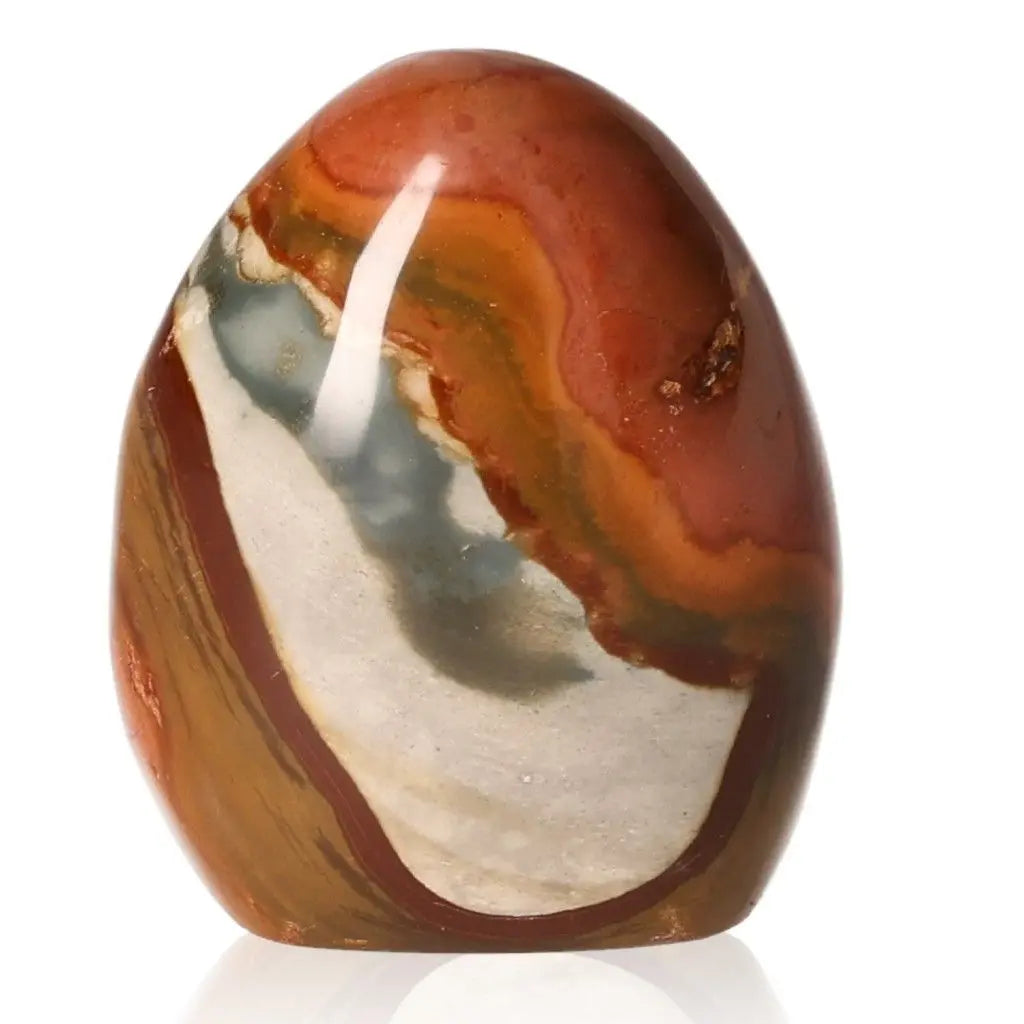 Polychrome Jasper Free Form stone with vibrant red, orange, and brown hues showcasing nature's artistry.