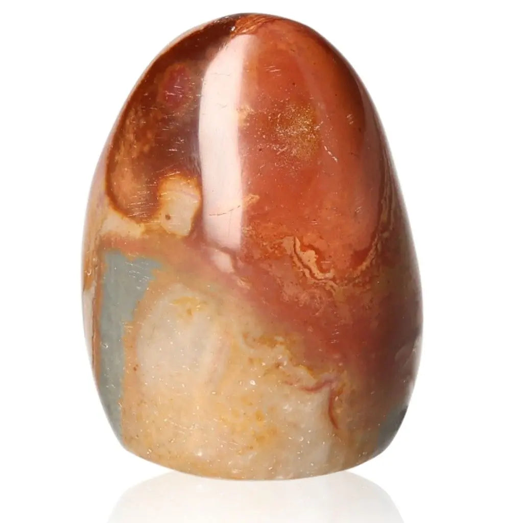 Polychrome Jasper free form stone with vibrant multicolored patterns, showcasing natural artistry reminiscent of desert landscapes.