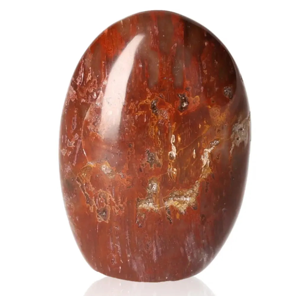 Polychrome Jasper Free Form gemstone with vivid red and brown hues, showcasing intricate desert-inspired patterns and natural earth tones.