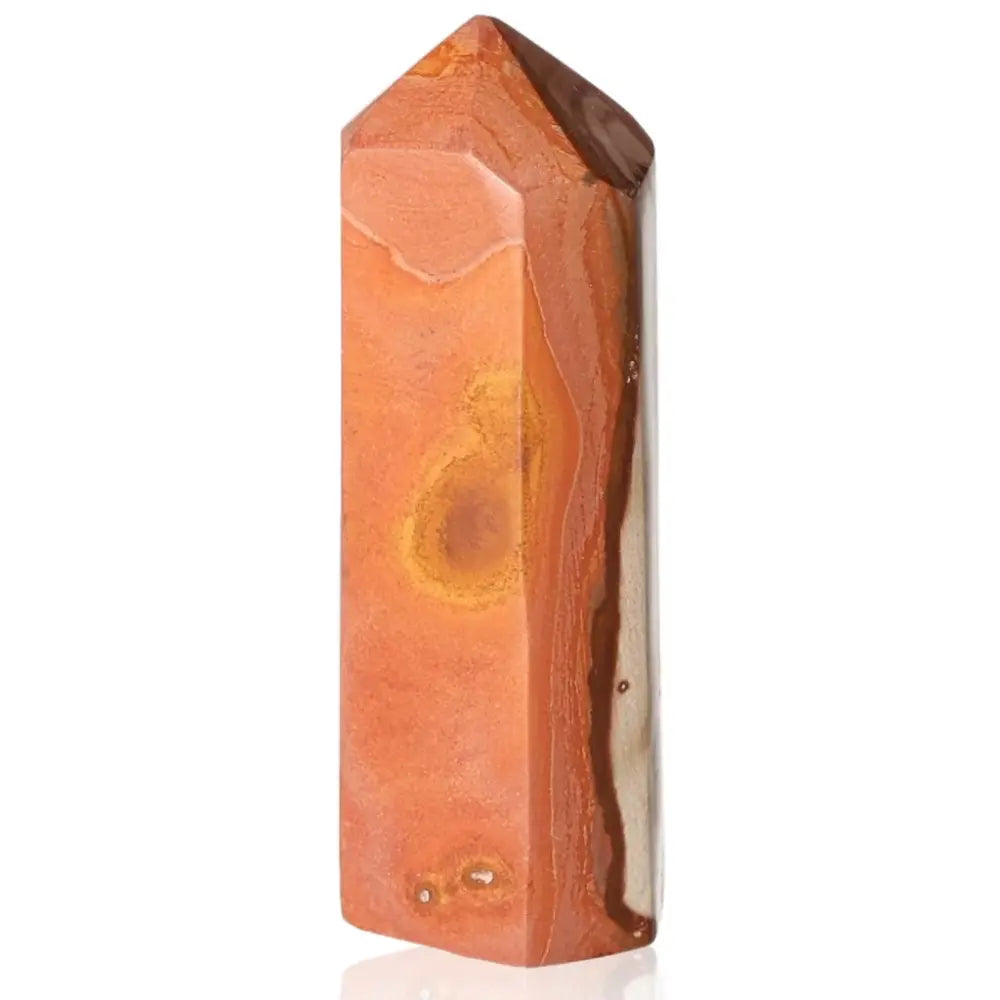 Polychrome Jasper stone showcasing vibrant hues of red, orange, and yellow, resembling a desert sunset. Known as Desert Jasper gem.