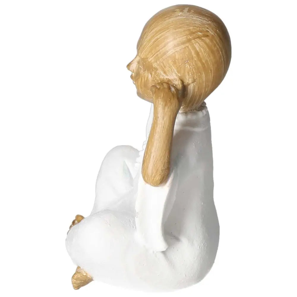 Side view of Monk Made Of Poly 1 figurine by Sylvia Crystals, highlighting its crafted details, symbolizing spirituality and modern design.