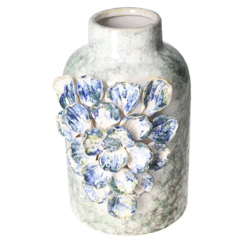16x13x23 Porcelein Style Vase from Sylvia Crystals with blue floral design, showcasing luxury and elegance.