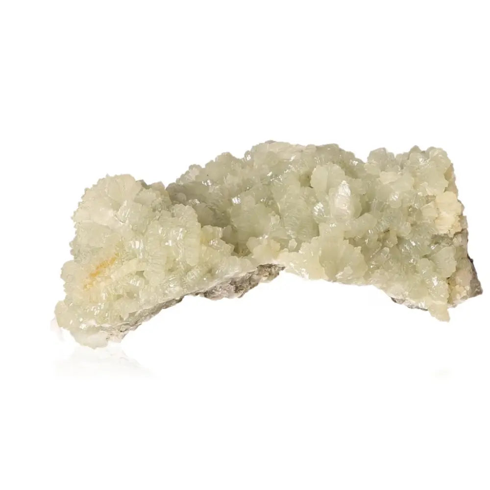 Prehnite Druze gemstone with soothing pale green crystals, known for promoting inner peace and enhancing spiritual growth.