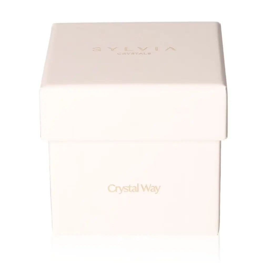 Elegant Sylvia Crystal white box with embossed logo, dimensions 75x75x75 mm, ideal for storage and gifting purposes.