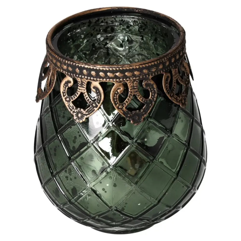 Purple lantern with metal rim, featuring intricate design and elegant glass finish for a luxurious touch from Sylvia Crystals.