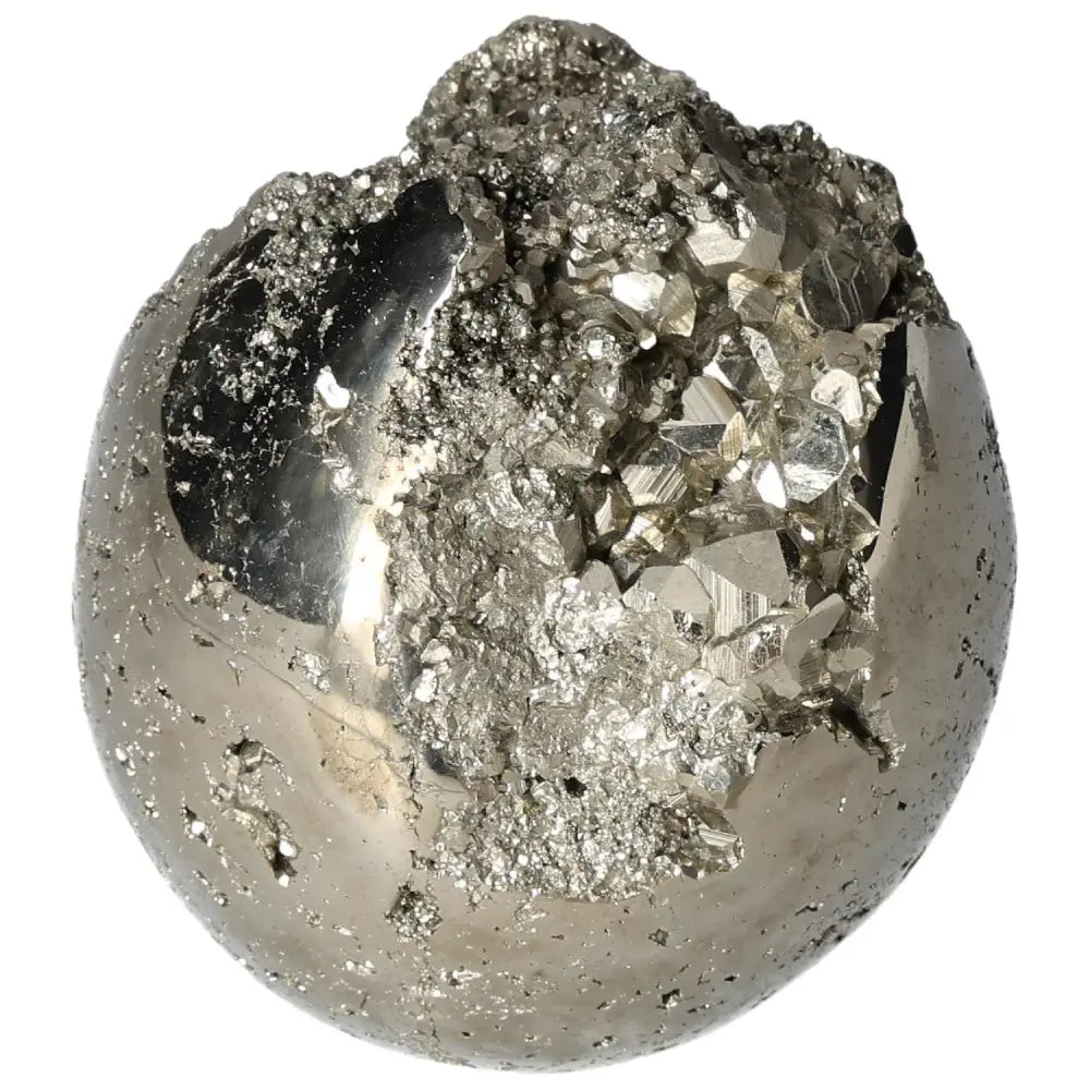 Polished 9 cm Pyrite Sphere showcasing golden luster and textured surface highlights. Ideal for elevating energy and space aesthetics.