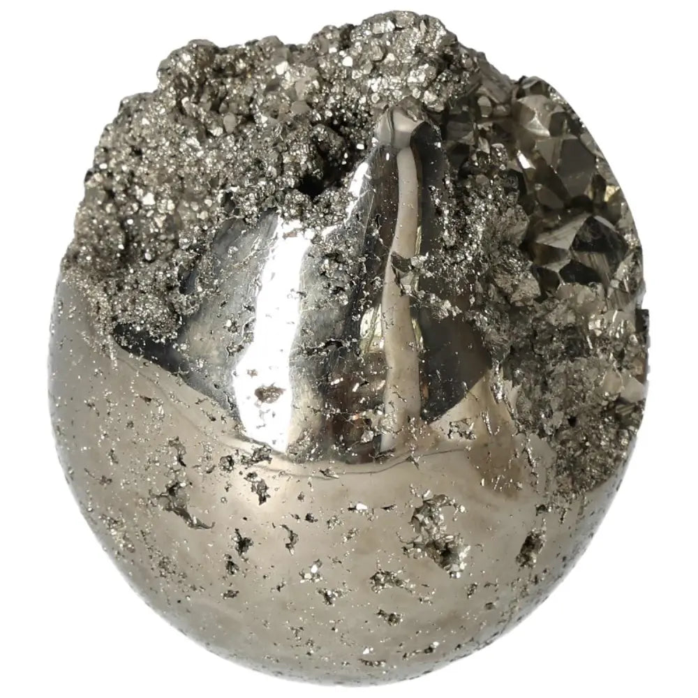 Polished 9 cm pyrite sphere showcasing golden luster and grounding energy, perfect for enhancing space and energy alignment.
