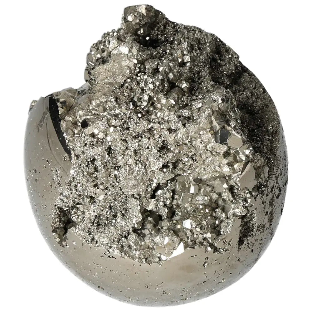 Polished pyrite sphere 9 cm, showcasing golden luster and grounding energy. Ideal for elevating space with radiant, magnetic beauty.