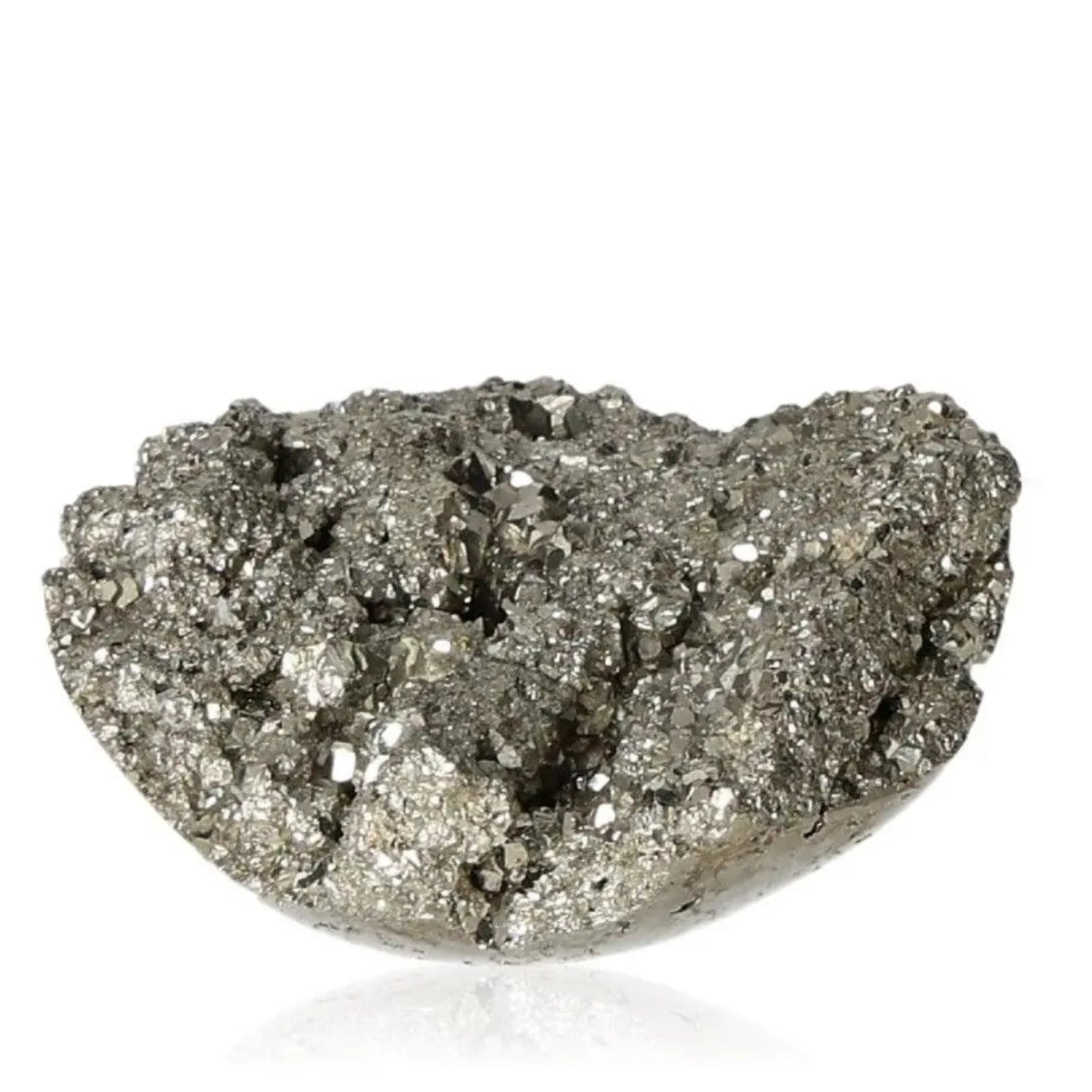 Close-up of sparkling natural pyrite mineral, known as Fool's Gold for its golden hue and metallic luster, symbolizing prosperity.