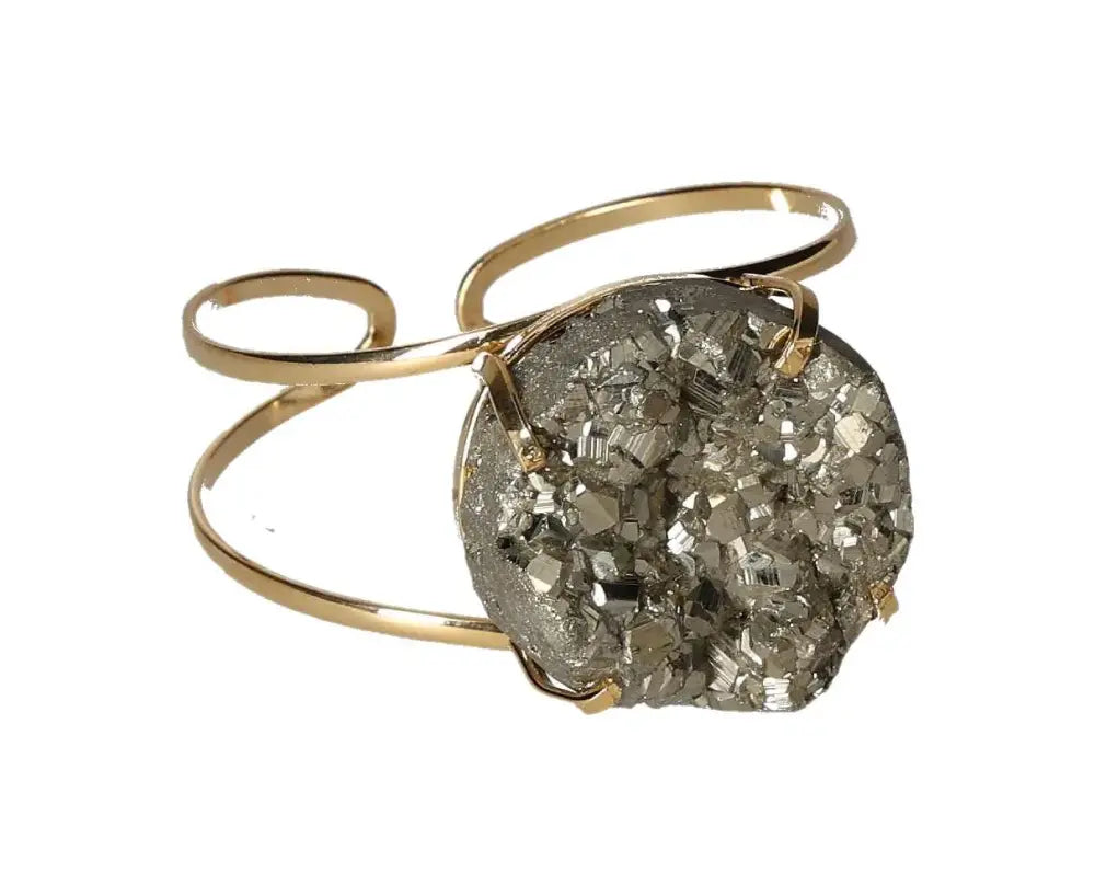 Gold pyrite wire bracelet for independence and courage, enhances motivation and goal achievement, unique stone jewelry design