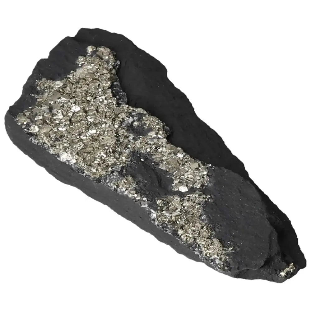 Pyrite with basalt crystal from Sylvia Crystals, promoting courage and independence. Ideal for mental and material empowerment seekers.