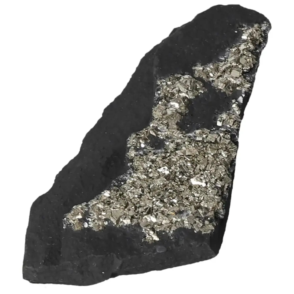 Pyrite with Basalt by Sylvia Crystals, featuring a premium blend of golden pyrite and dark basalt for courage and independence.