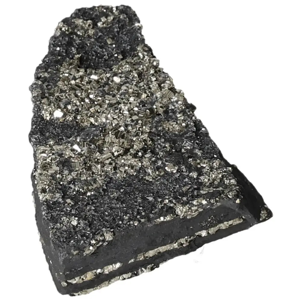 Close-up of Pyrite with Basalt crystal, showcasing its shimmering metallic texture and earthy elegance.