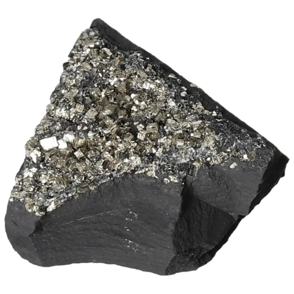 Pyrite with Basalt crystal, showcasing glittering pyrite atop dark basalt, from Sylvia Crystals' premium collection.