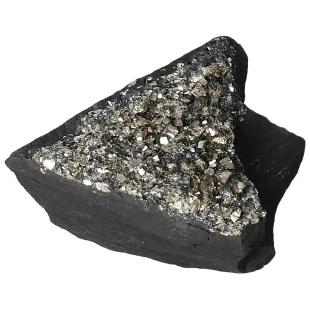 Handpicked Pyrite with Basalt crystal, showcasing shimmering gold hues and grounding black tones, ideal for creativity and balance.