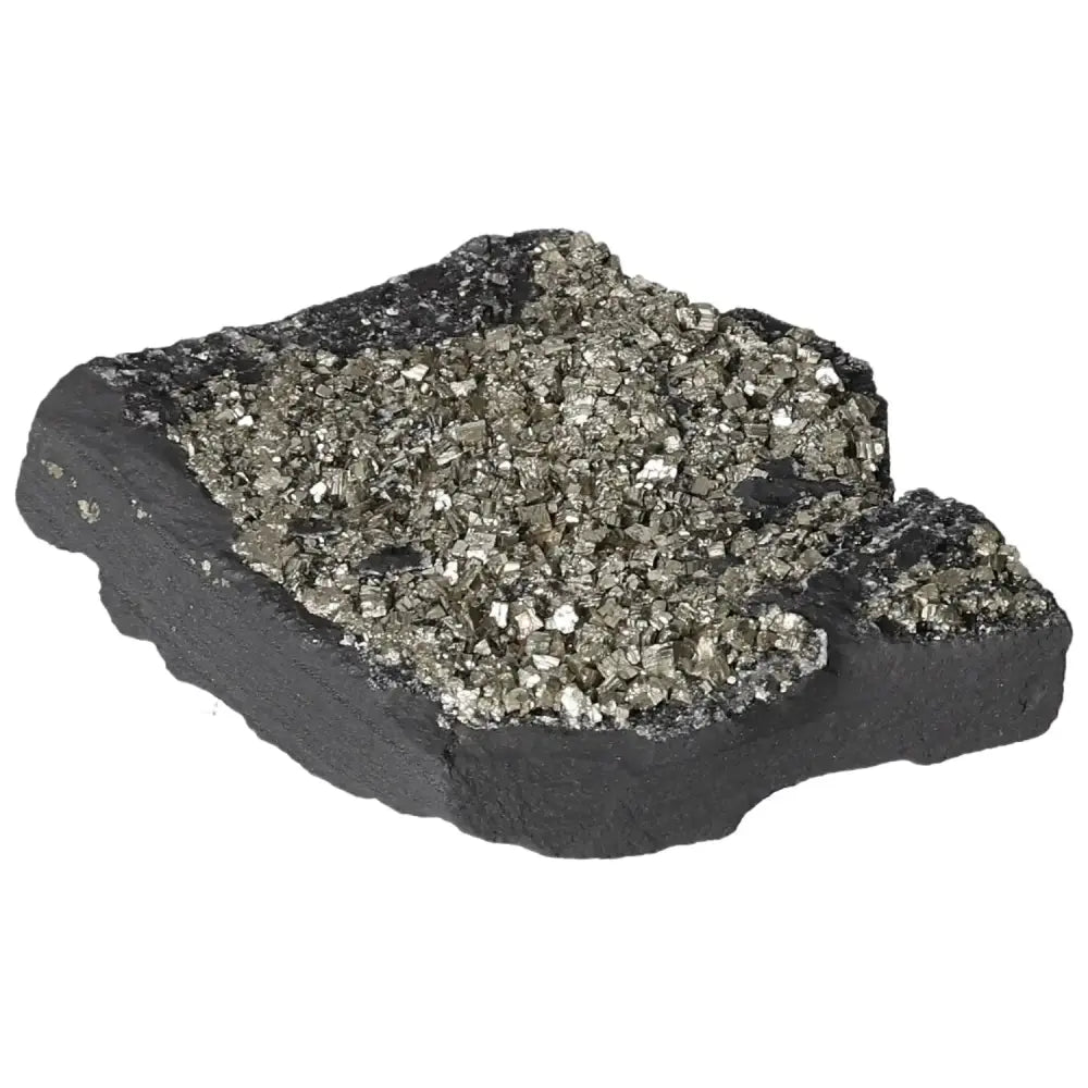 Pyrite with Basalt crystal, featuring shimmering Pyrite on grounding Basalt, from Sylvia Crystals, ideal for spiritual growth.