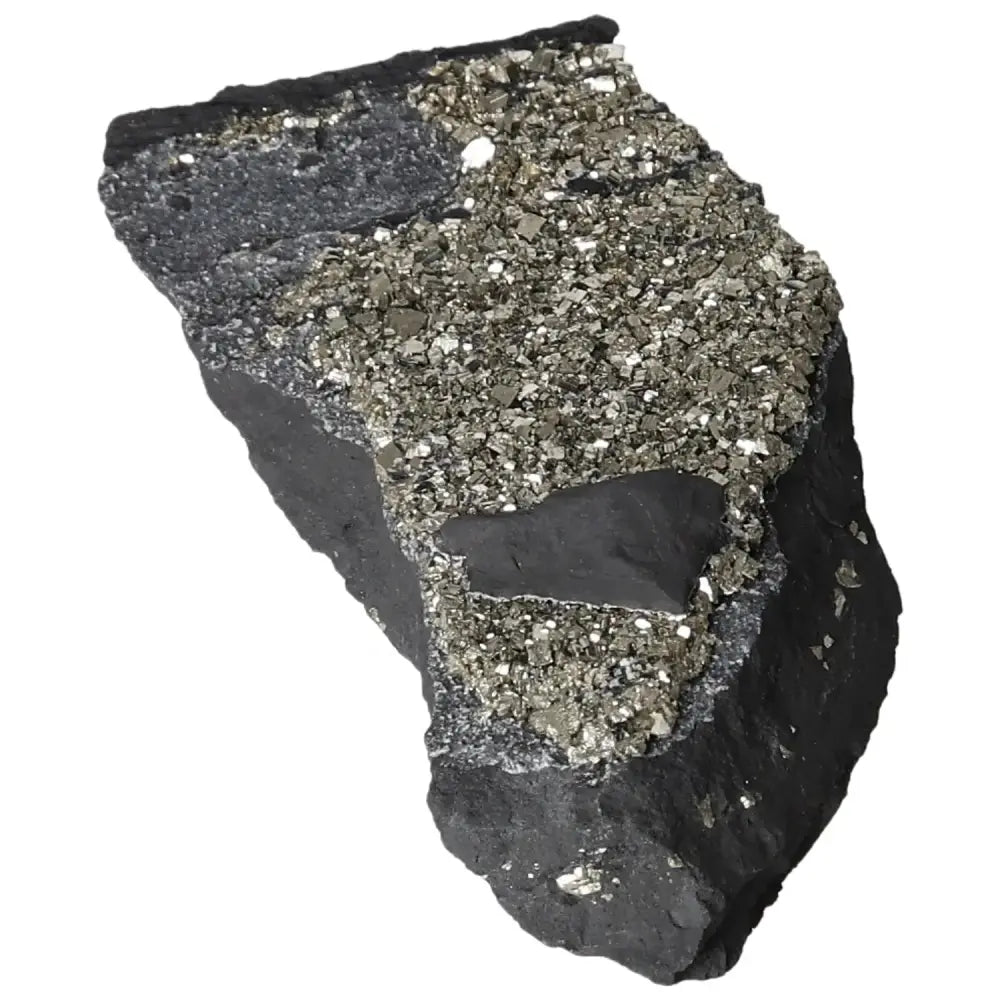 Pyrite with Basalt from Sylvia Crystals, promoting independence and creativity in a distinguished, quality crystal pairing.