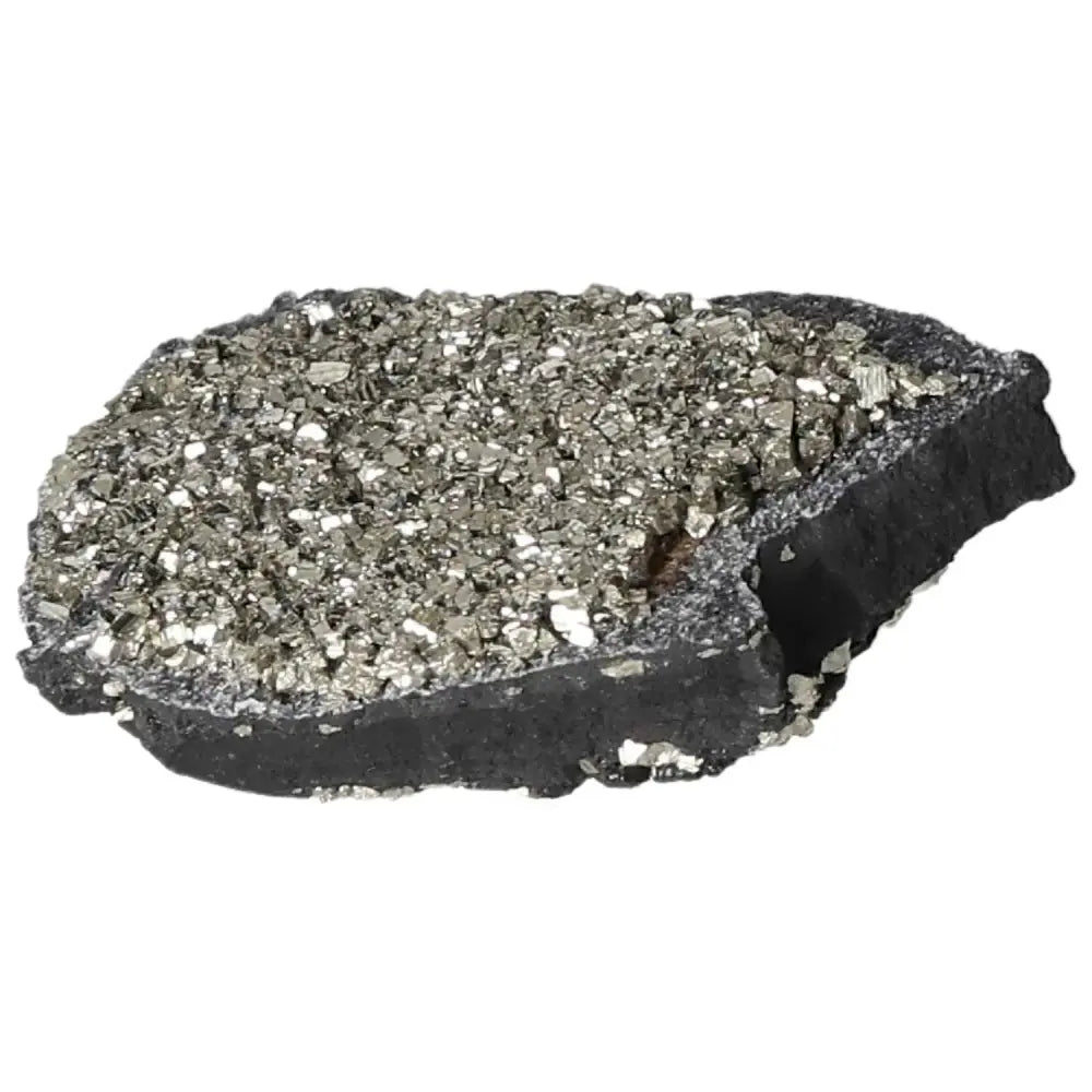 Exquisite pyrite on basalt stone from Sylvia Crystals, enhancing decor and transformation with elegance and empowerment.