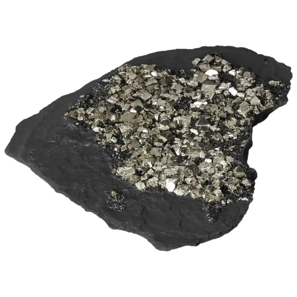 Pyrite with Basalt crystal from Sylvia Crystals, symbolizing independence and courage for creativity and success seekers.