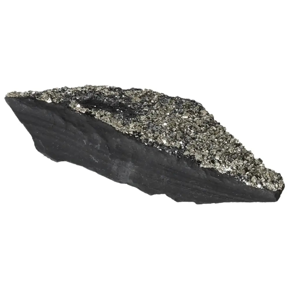 Pyrite with Basalt stone from Sylvia Crystals, combining pyrite's empowering properties with basalt's grounding nature.