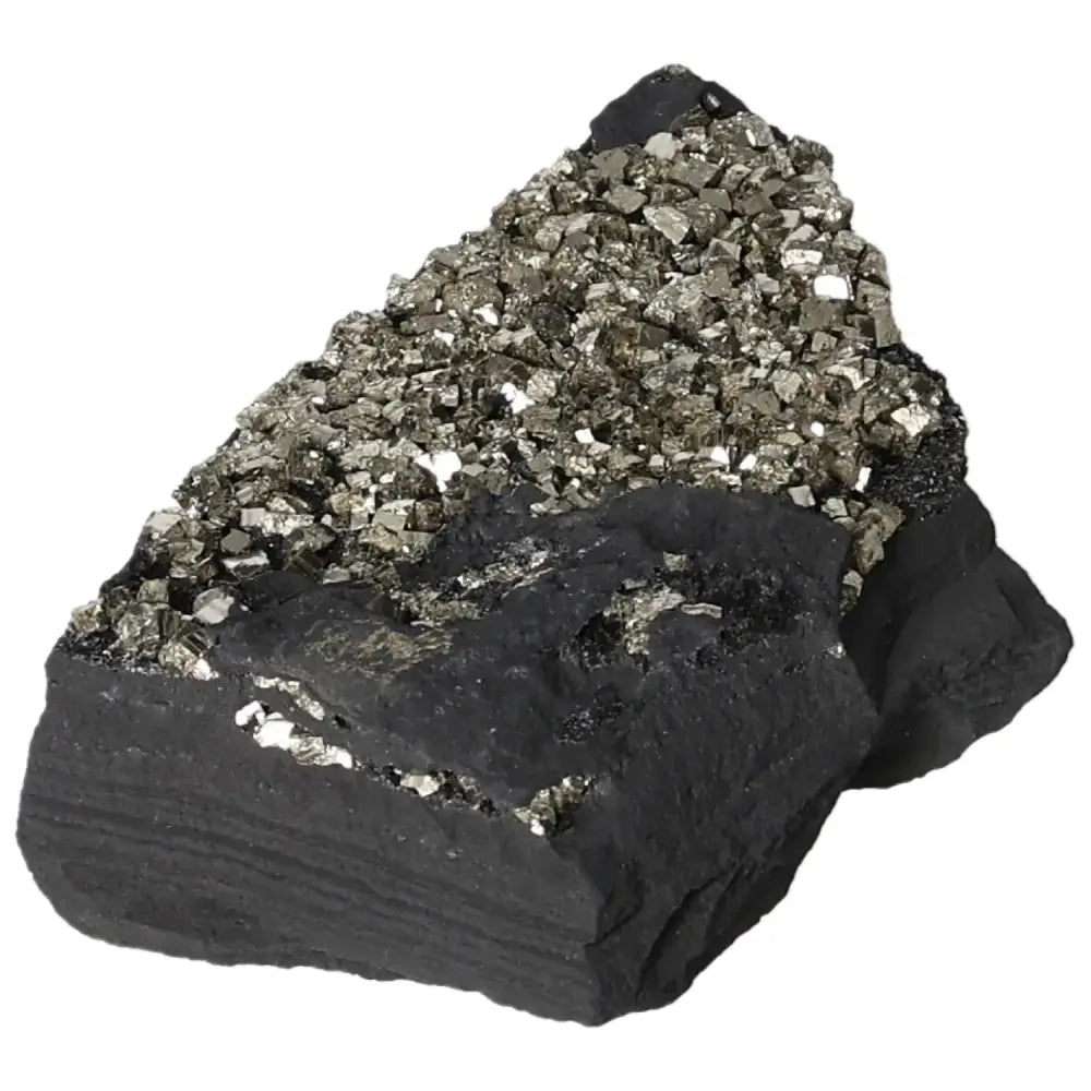 Pyrite with Basalt crystal enhances spiritual growth and empowerment, featuring premium handpicked "Fool's Gold" stones.