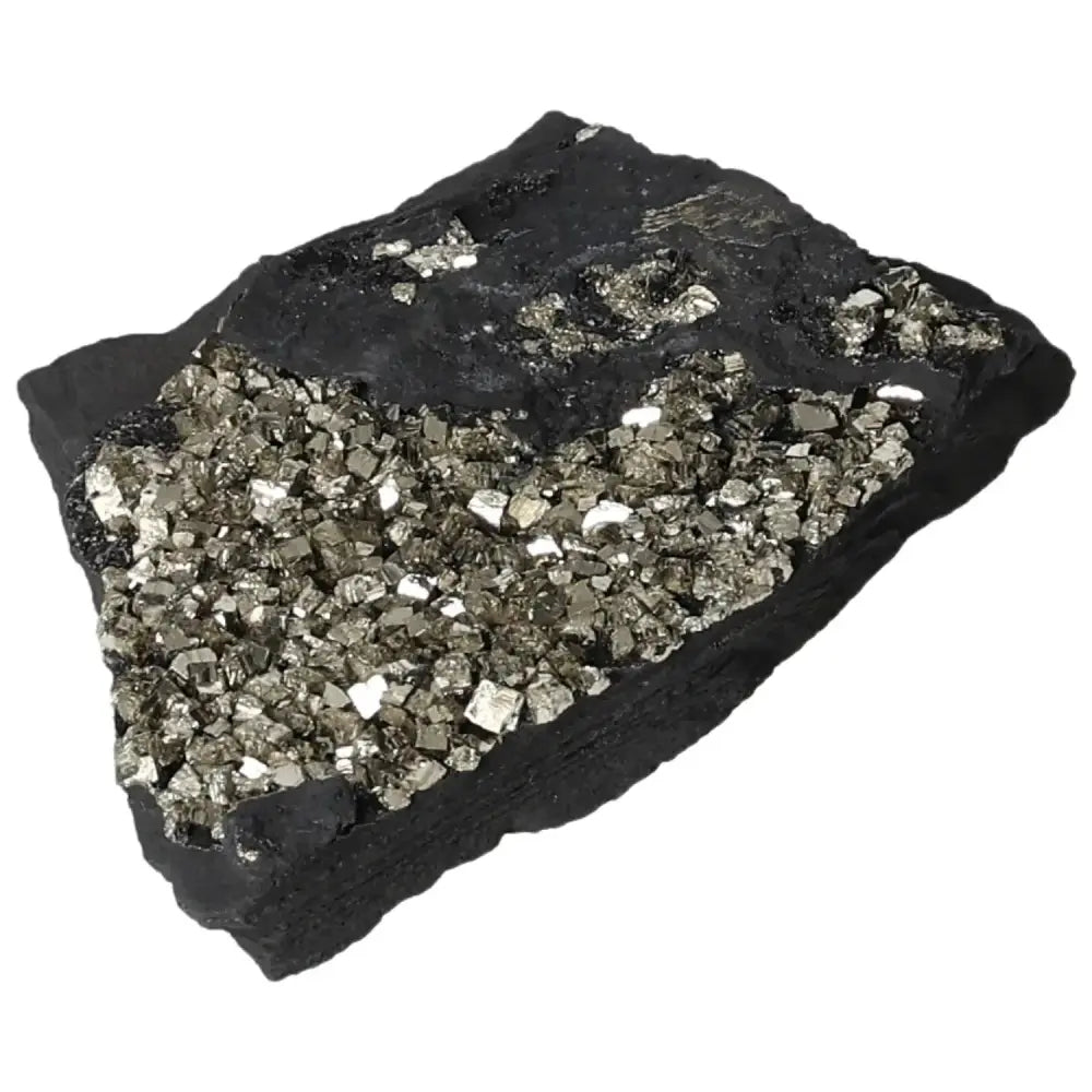 Pyrite with Basalt crystal cluster, enhancing spiritual growth and empowerment, offered by Sylvia Crystals. Discover transformative energy.