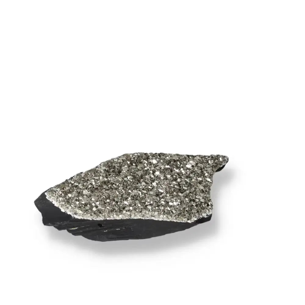 Exquisite pyrite with basalt crystal, symbolizing resilience and growth, from Sylvia Crystals, enhancing courage and self-sufficiency.